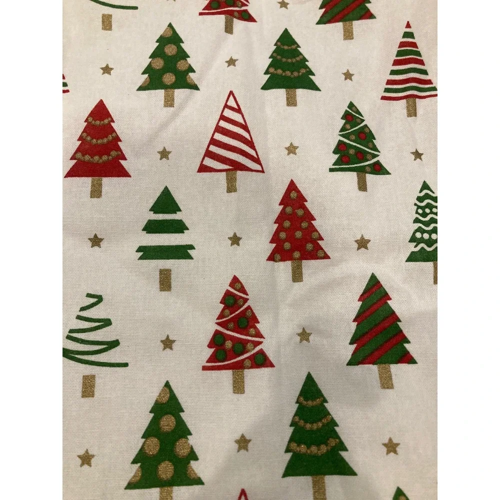 Christmas Tree Print Bib Apron Red Green Gold Stars Holiday Kitchen Baking White
